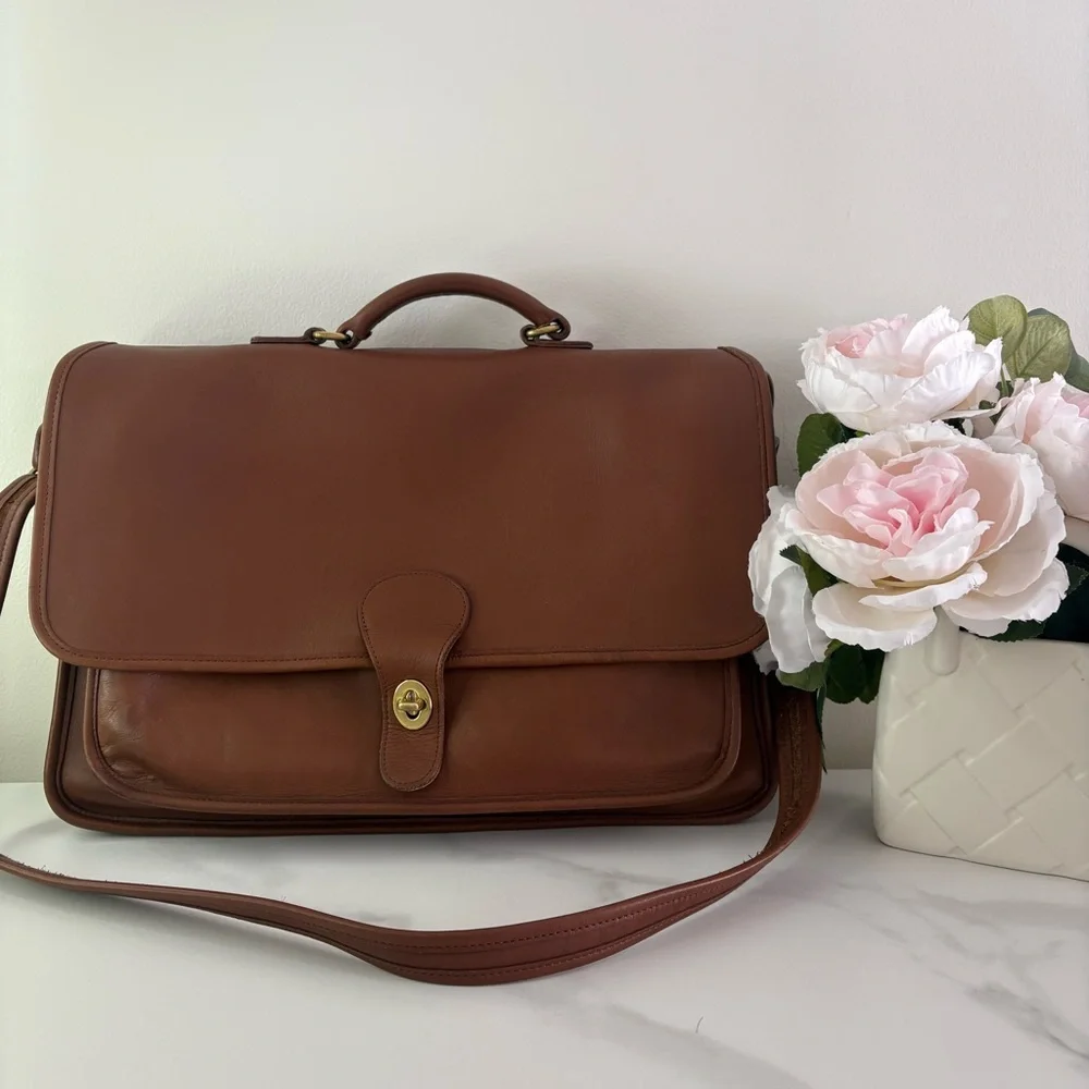 Coach Brown Leather Messenger Briefcase with Gold Hardware